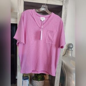Andre By Unit Pink Short Sleeve Waffle Knit Top